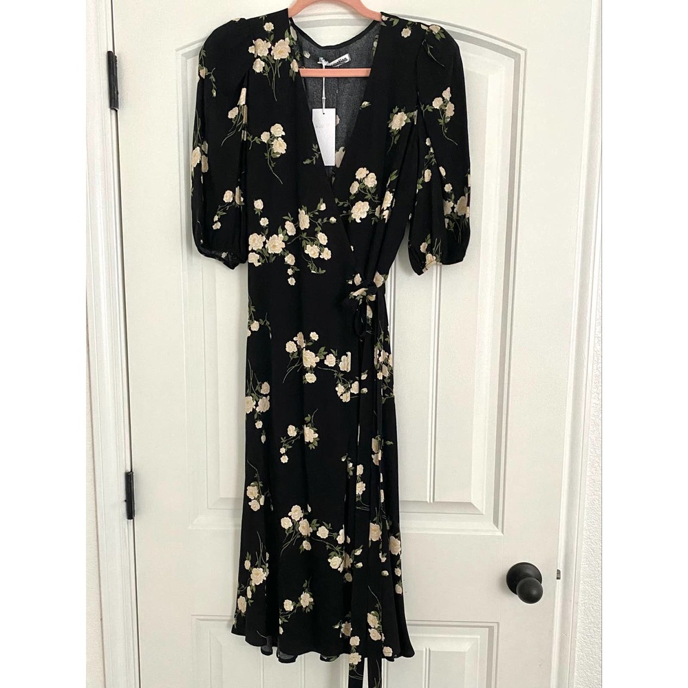 Reformation Maria Black Floral Wrap Dress (Size M) - Picture 4 of 8